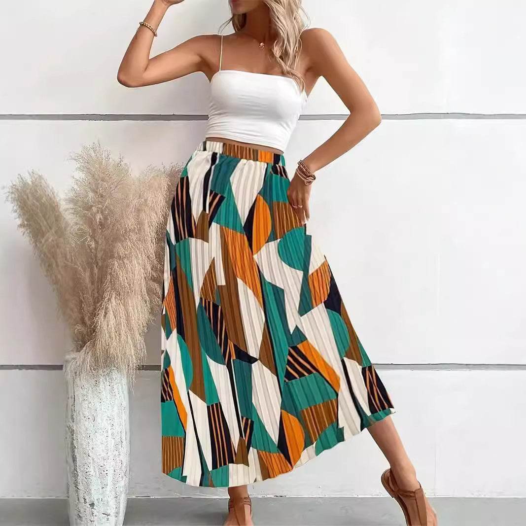 Women's A-Line Casual Printing Skirt - Stylish Polyester Long Skirt - Buy Center US