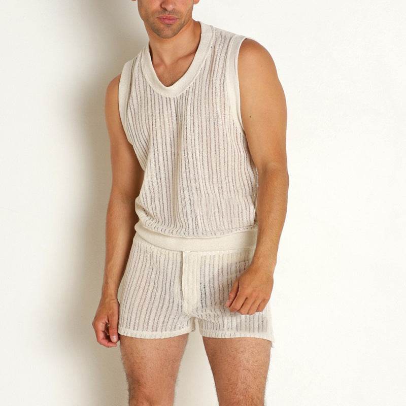 Buycenter Men's Casual Vest Shorts Suit - Stylish I-Shaped Design - Buy Center US