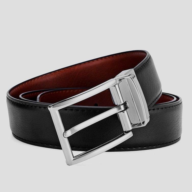Buycenter Men's Genuine Leather Belt - Rotating Pin Buckle, Two-Layer Cowhide - Buy Center US