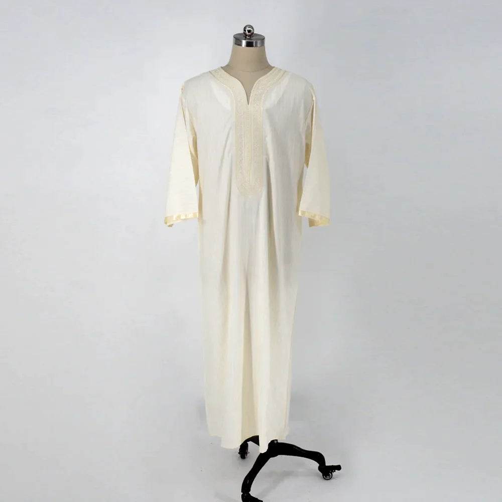 Buycenter Ethnic Style Loose Casual Muslim Robe - Embroidery, Linen Fabric - Buy Center US