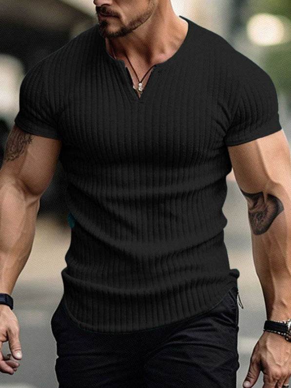 Sports Slim-Fitting Men's Short Sleeve Shirt - Stylish Stripes in Multiple Colors - Buy Center US