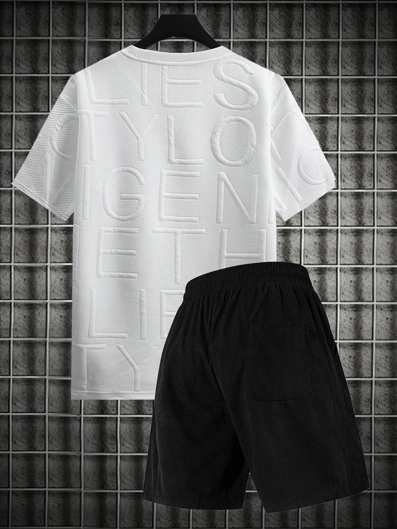 Men's Summer Casual Tee & Shorts Set - High-Weight Texture, Zipper Pocket - Buy Center US