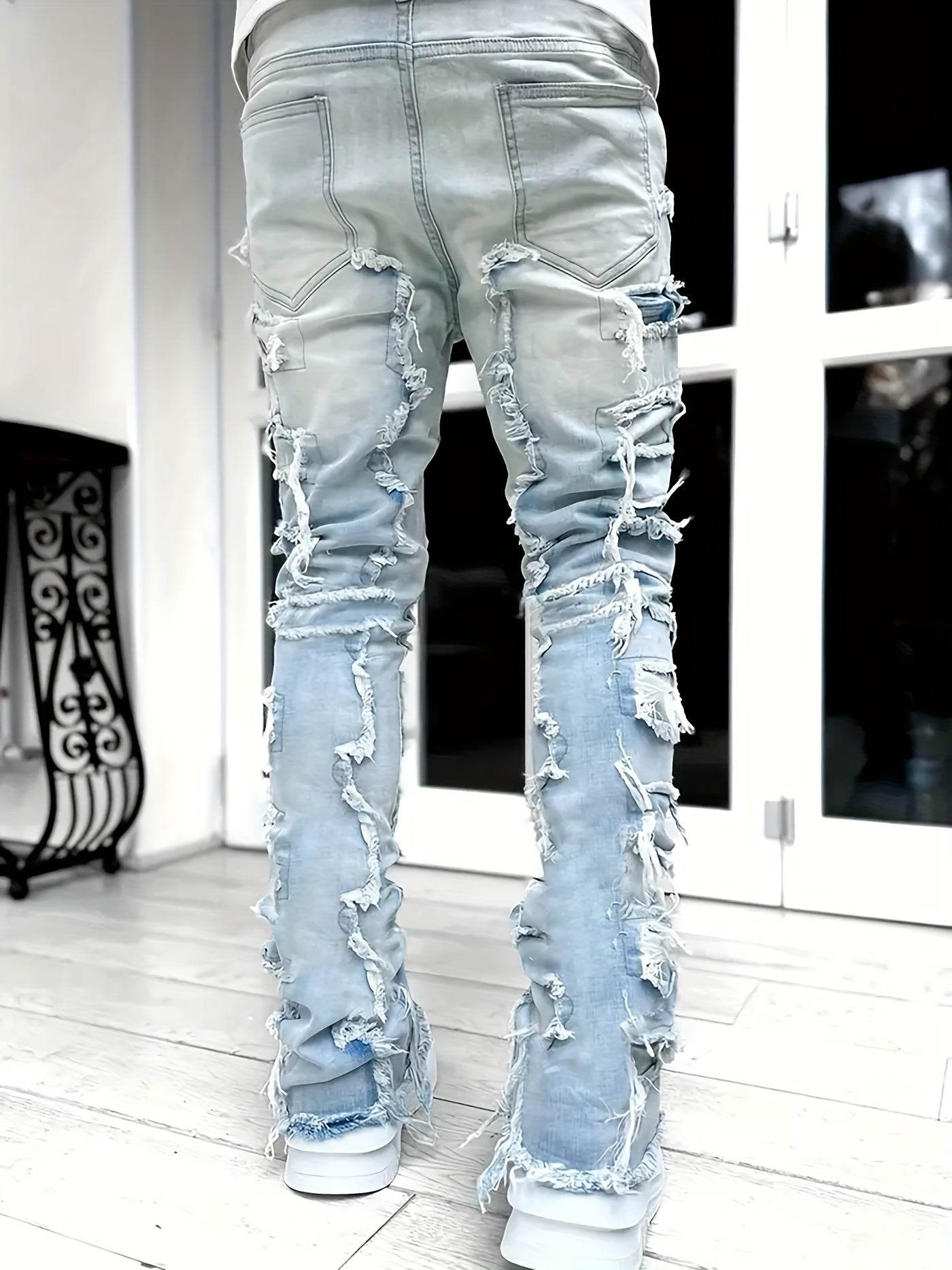 Y2K Hip Hop Style Men's Raw Trim Jeans - Slim Fit Stretch Denim - Buy Center US