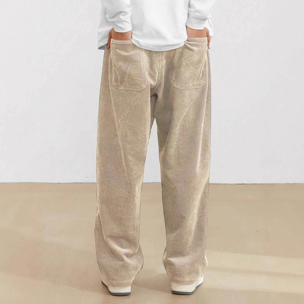 European Size Men's Corduroy Casual Pants - Creamy White, Black, Navy - Buy Center US