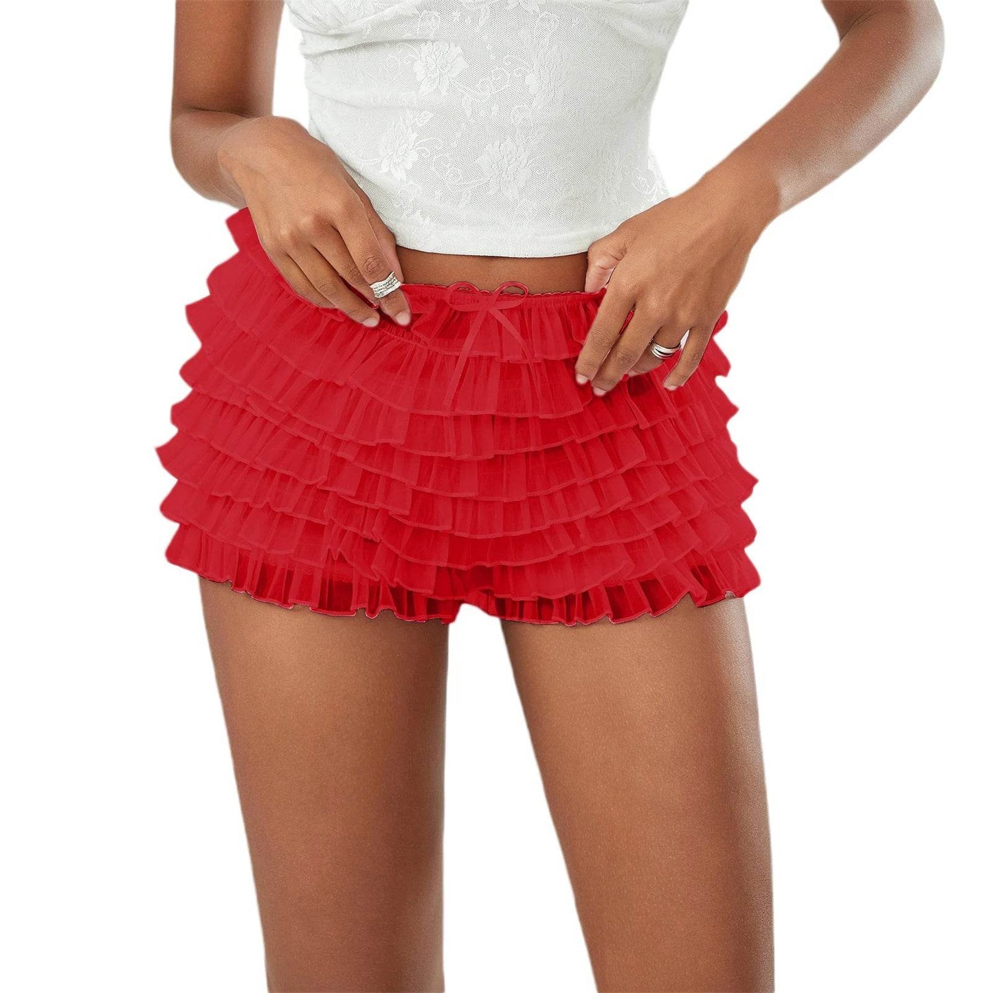 Meihuida Women's Summer Ruffled Mesh Shorts - Cute Solid Color Bloomers - Buy Center US