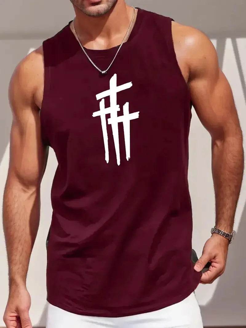 Men's Round Neck Tank Top - Simple Letter Print, Sleeveless Fitness Style - Buy Center US