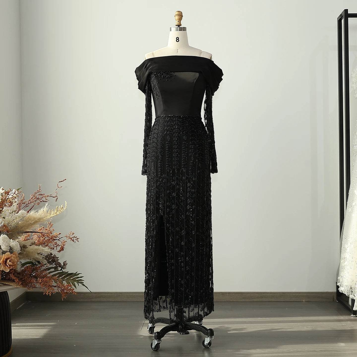 Sharon Said Elegant Off Shoulder Evening Dress - Black Tulle Gown - Buy Center US