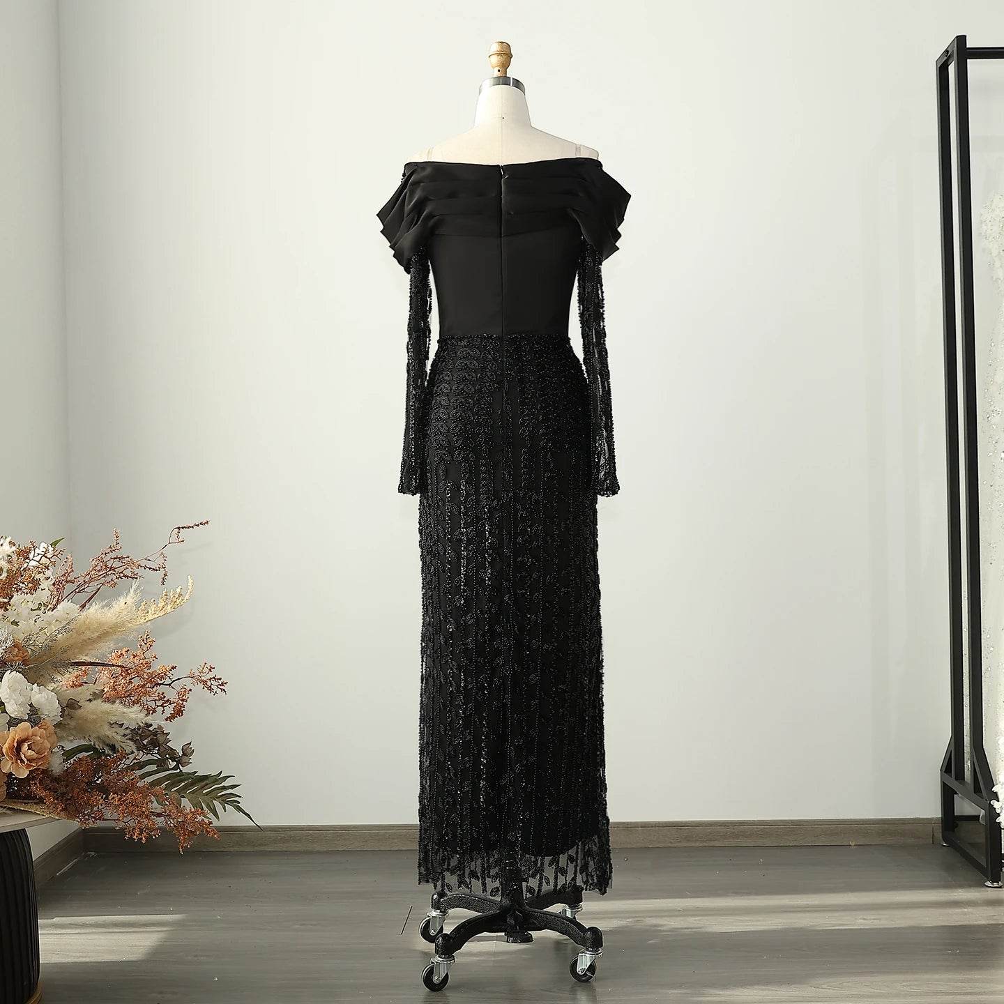 Sharon Said Elegant Off Shoulder Evening Dress - Black Tulle Gown - Buy Center US