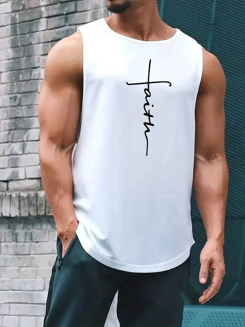 Men's Round Neck Tank Top - Simple Letter Print, Sleeveless Fitness Style - Buy Center US