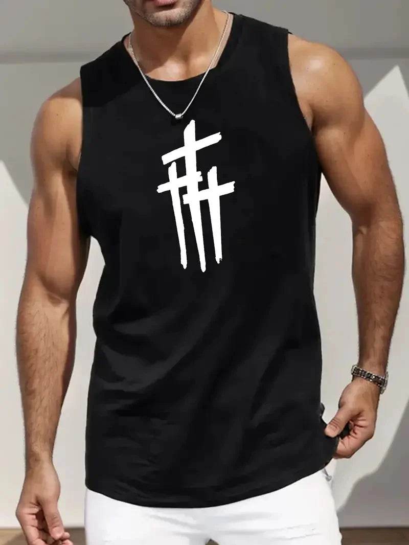 Men's Round Neck Tank Top - Simple Letter Print, Sleeveless Fitness Style - Buy Center US
