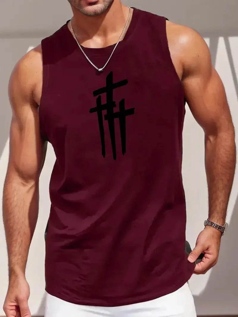 Men's Round Neck Tank Top - Simple Letter Print, Sleeveless Fitness Style - Buy Center US