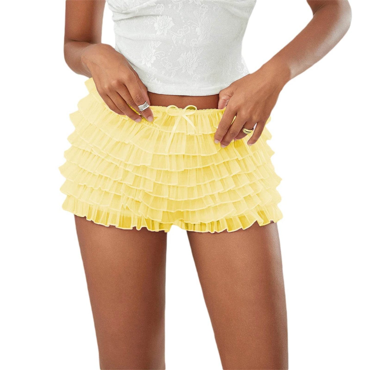 Meihuida Women's Summer Ruffled Mesh Shorts - Cute Solid Color Bloomers - Buy Center US