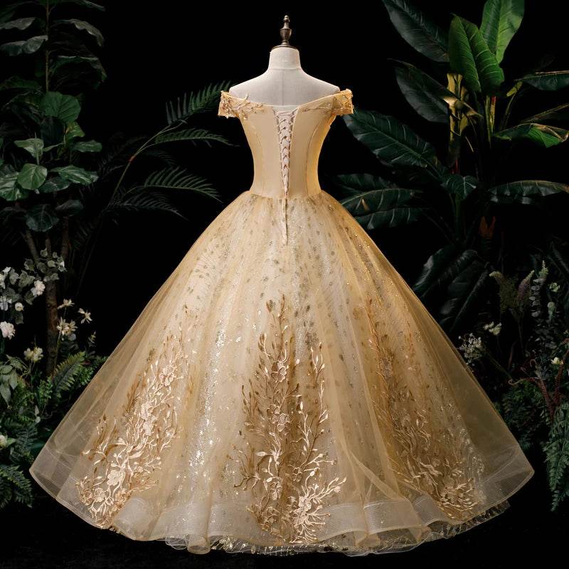 SONHAR Plus Size Gold Quinceanera Dress - Off The Shoulder Ball Gown - Buy Center US