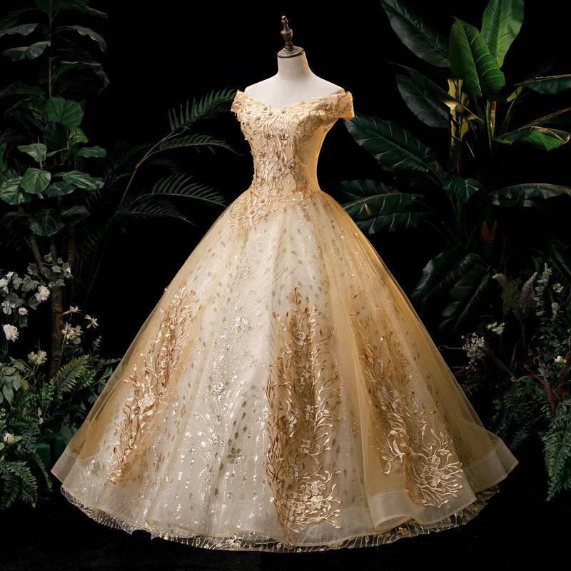 SONHAR Plus Size Gold Quinceanera Dress - Off The Shoulder Ball Gown - Buy Center US