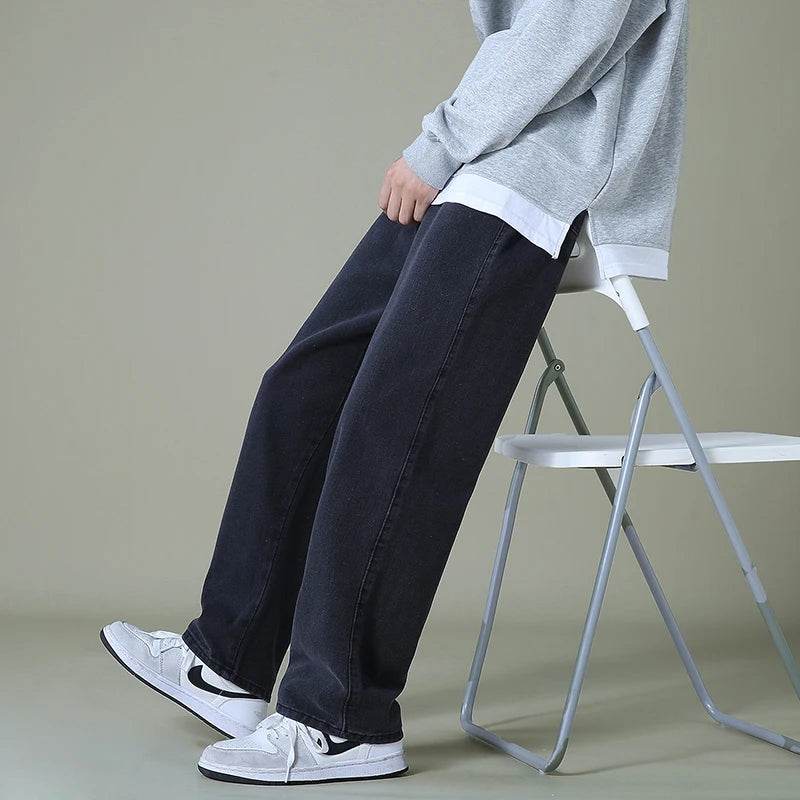 BLEASENDY Men's Wide-Leg Denim Pants - Korean Style Light Blue Jeans - Buy Center US