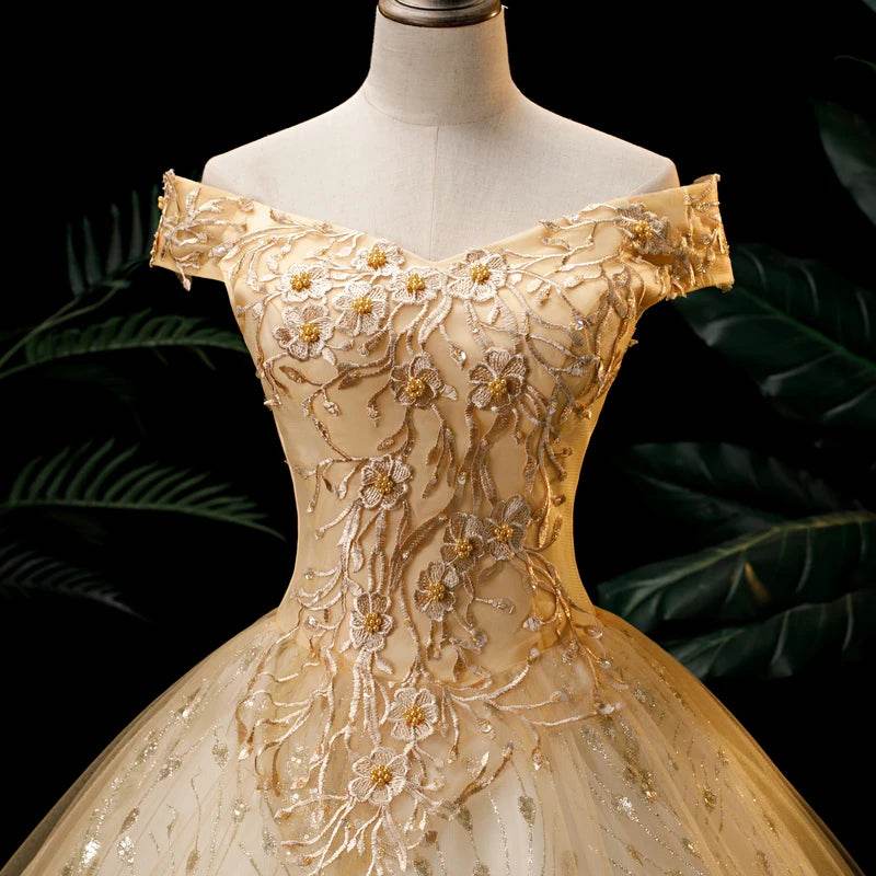 SONHAR Plus Size Gold Quinceanera Dress - Off The Shoulder Ball Gown - Buy Center US