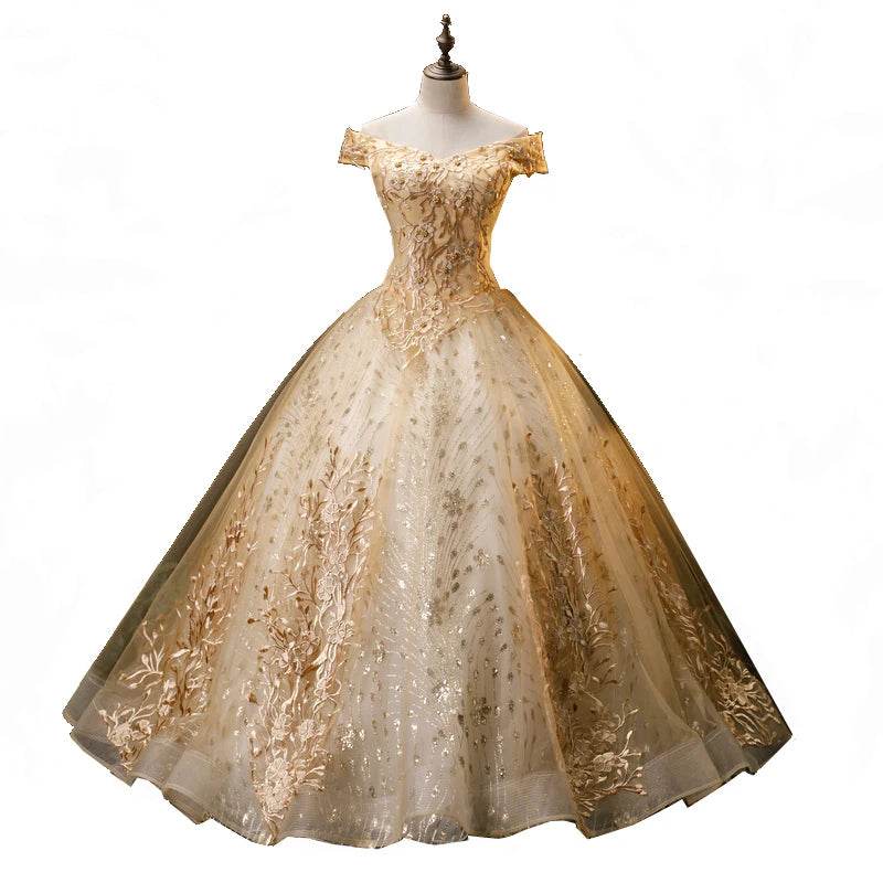 SONHAR Plus Size Gold Quinceanera Dress - Off The Shoulder Ball Gown - Buy Center US