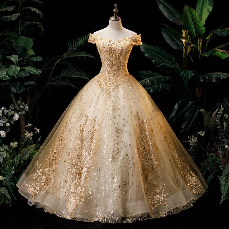 SONHAR Plus Size Gold Quinceanera Dress - Off The Shoulder Ball Gown - Buy Center US