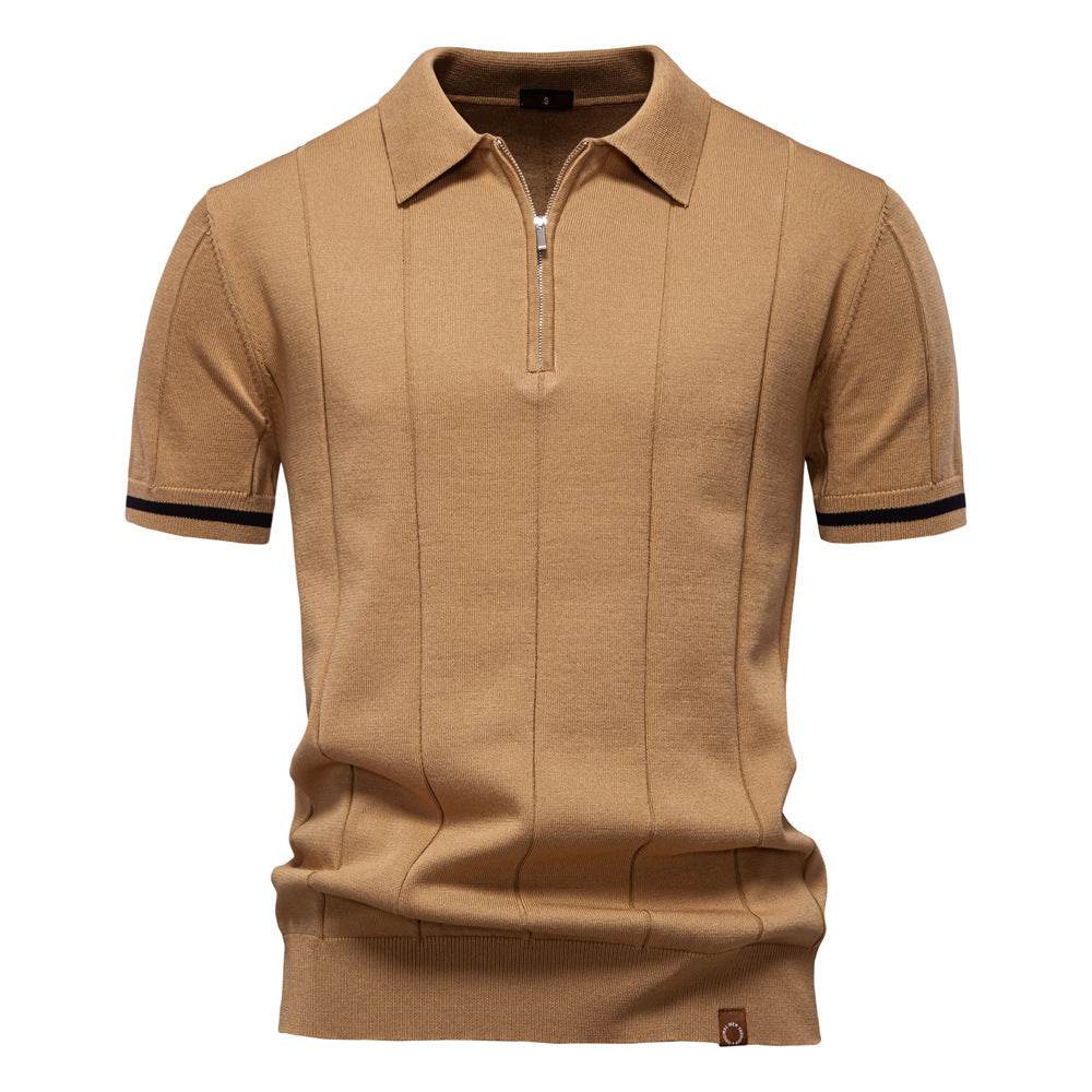 Men's Business Casual Woolen Polo Shirt – Stylish Zipper Detail, Multiple Colors - Buy Center US