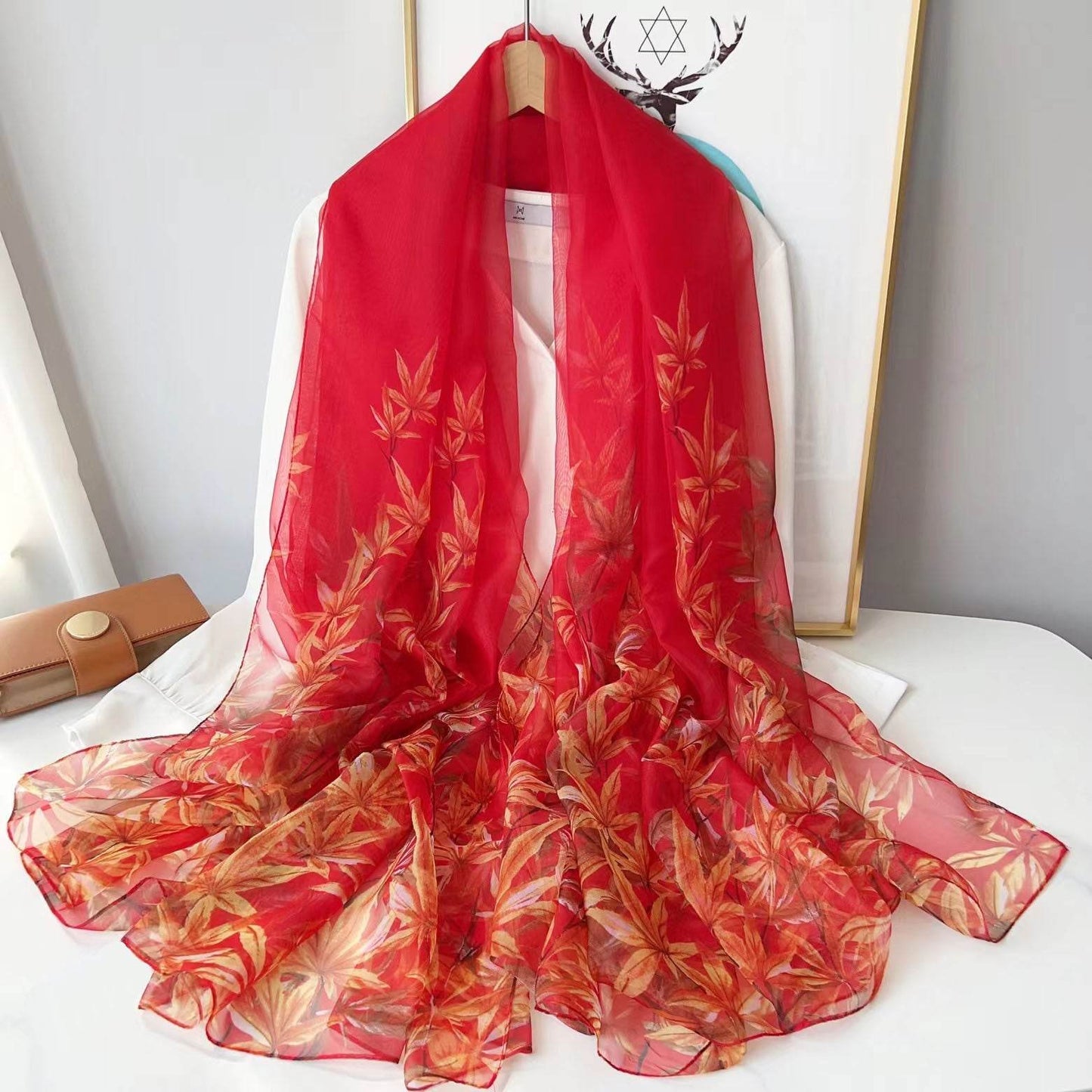 Peony Silk Scarf for Women - Long, Lightweight Sun Protection Accessory - Buy Center US