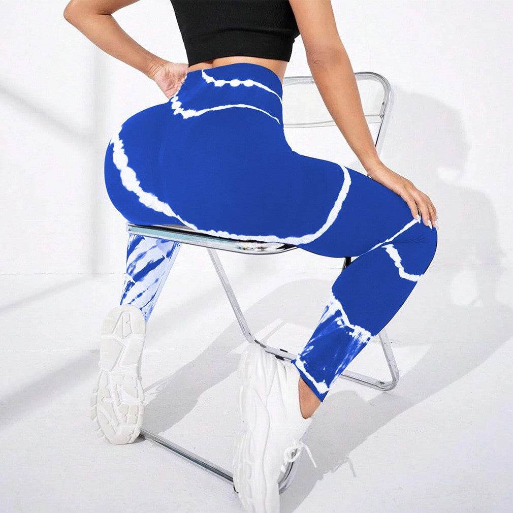 Tie-Dye Stripes Seamless Yoga Pants - Hip Lifting, Floral Pattern - Buy Center US
