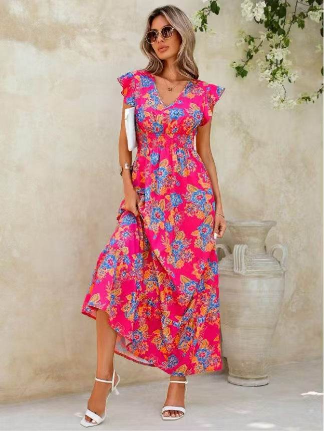 Elegant Floral Print Sleeveless Dress - European American Summer Vacation Style - Buy Center US