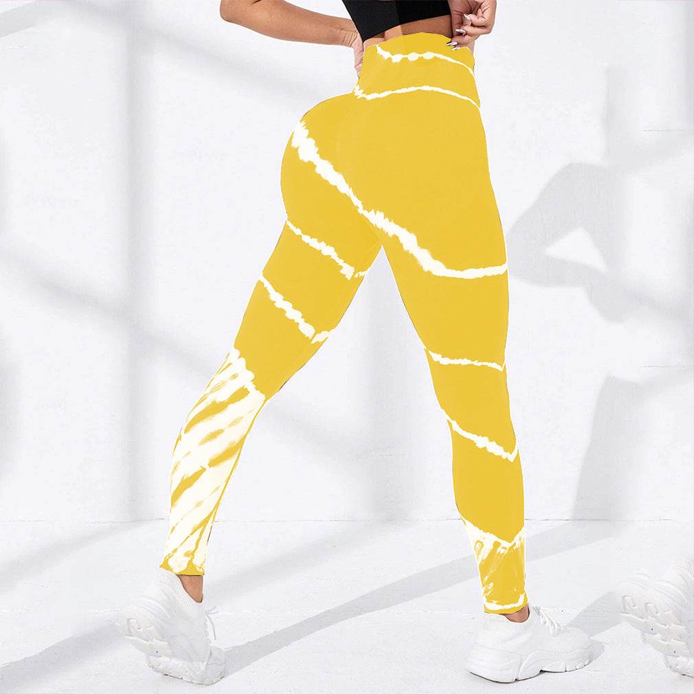 Tie-Dye Stripes Seamless Yoga Pants - Hip Lifting, Floral Pattern - Buy Center US
