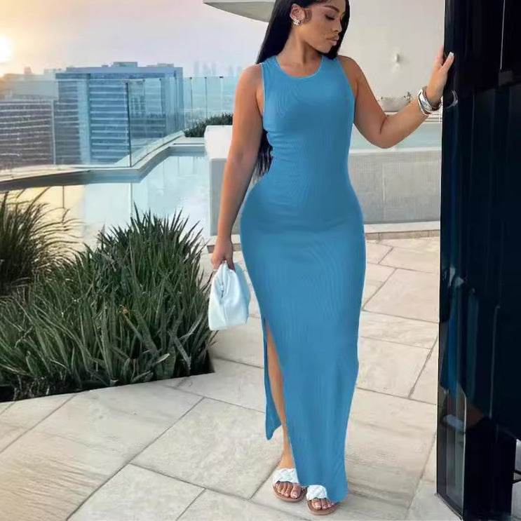 High Waist Sleeveless Round-Neck Dress - Perfect for Stylish Commutes - Buy Center US