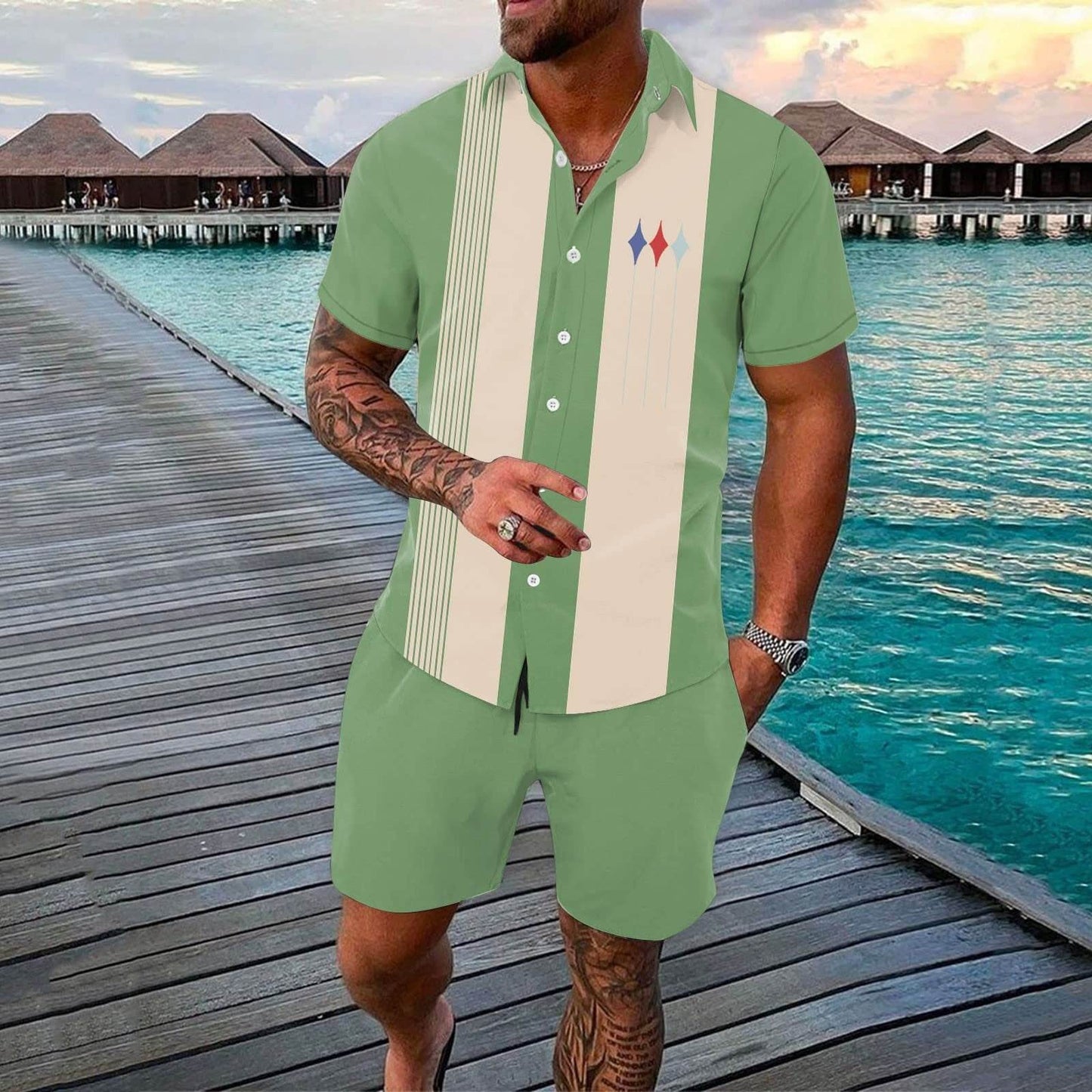 Buycenter Gradient 3D Printing Shorts Set - Stylish Outdoor Short-Sleeved Wear - Buy Center US