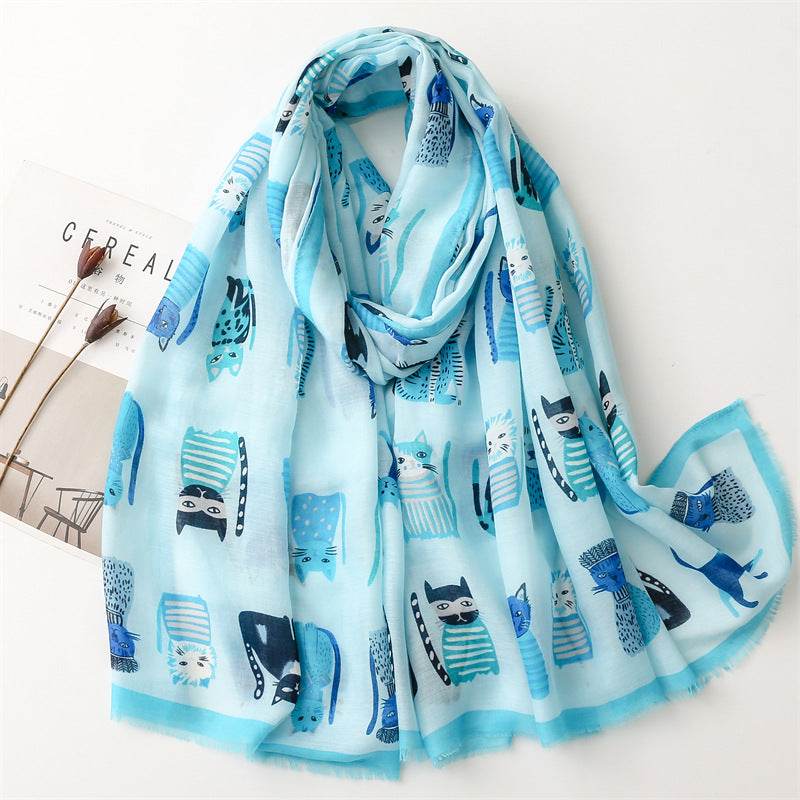 Cute Kitten Paradise Silk Scarf - Stylish Tassel Design for All Seasons - Buy Center US