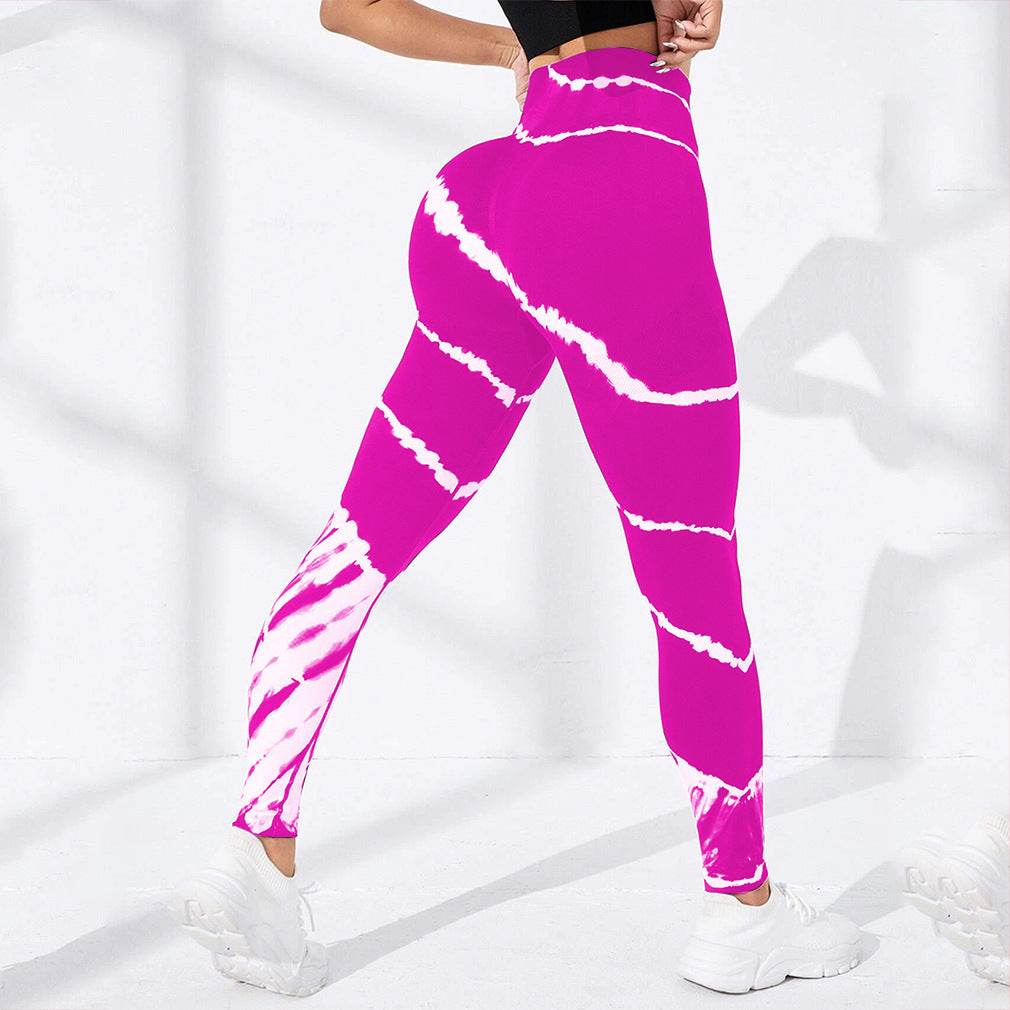 Tie-Dye Stripes Seamless Yoga Pants - Hip Lifting, Floral Pattern - Buy Center US
