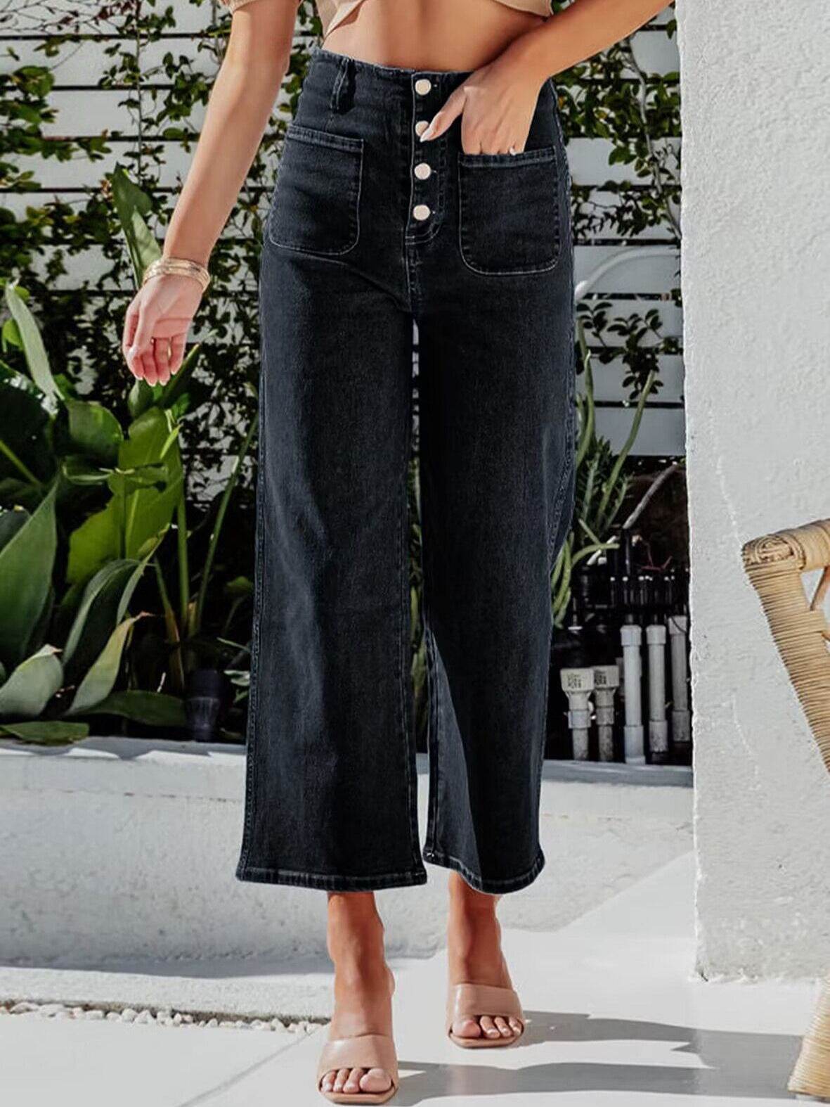 High Waist Wide Leg Jeans for Women - Retro Loose Straight Cut - Buy Center US