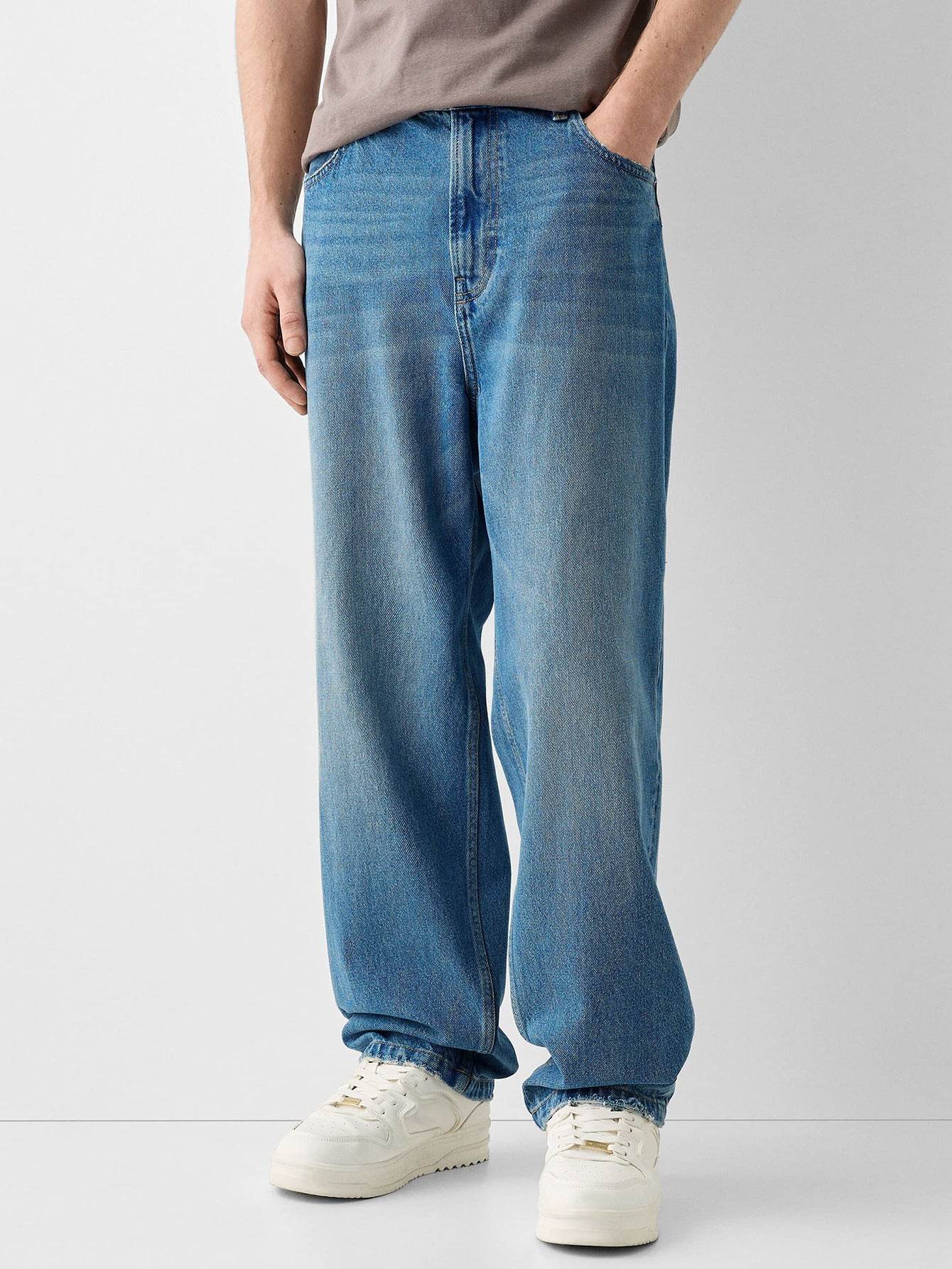 Buycenter Men's Straight Jeans - Casual High Waist Trousers for Youth - Buy Center US