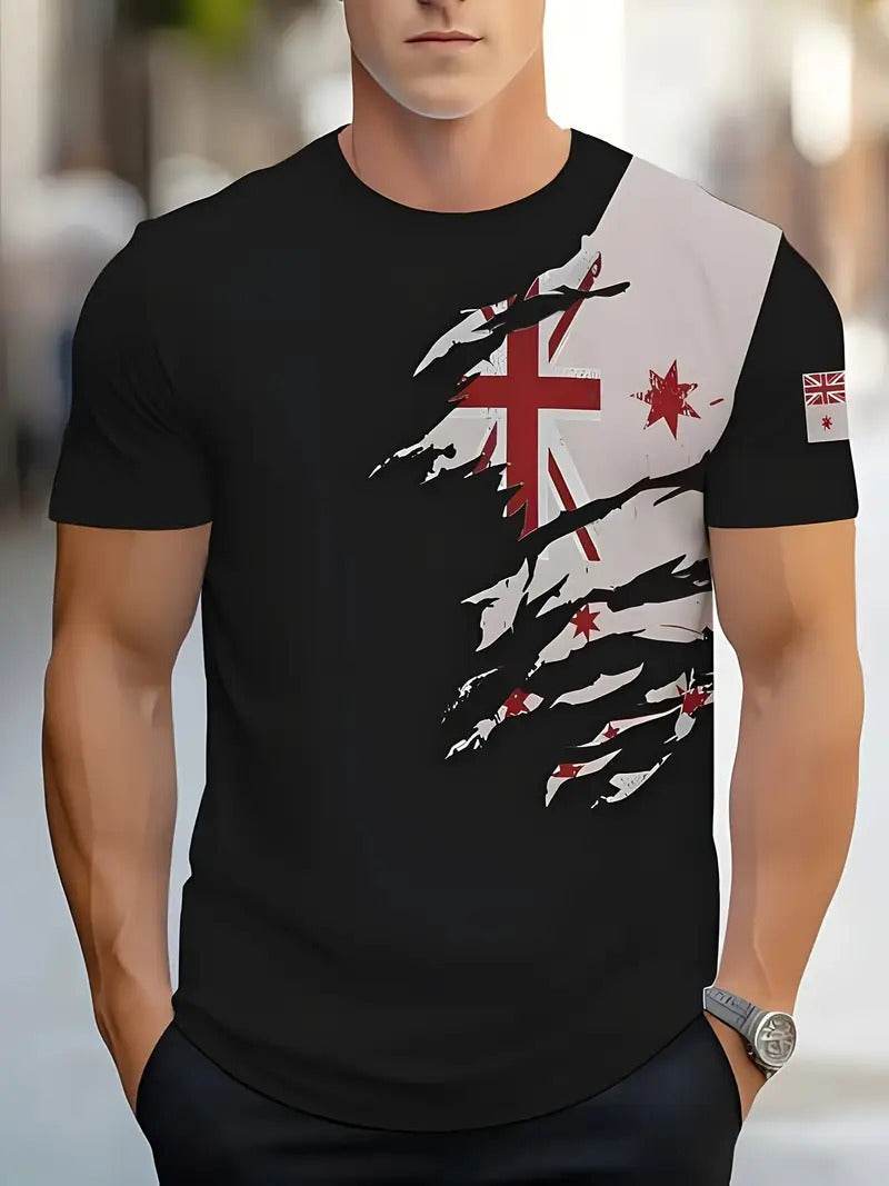 Men's Summer Color Contrast Round Neck T-Shirt - Short Sleeve Polyester - Buy Center US