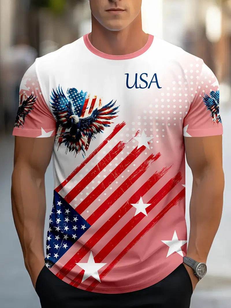 Men's Summer Color Contrast Round Neck T-Shirt - Short Sleeve Polyester - Buy Center US