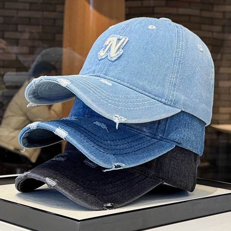 Embroidered Denim Baseball Cap - Women's Adjustable Sun Hat for All Seasons - Buy Center US