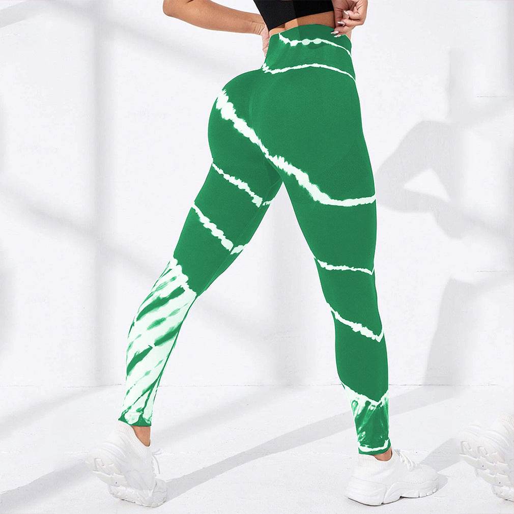 Tie-Dye Stripes Seamless Yoga Pants - Hip Lifting, Floral Pattern - Buy Center US