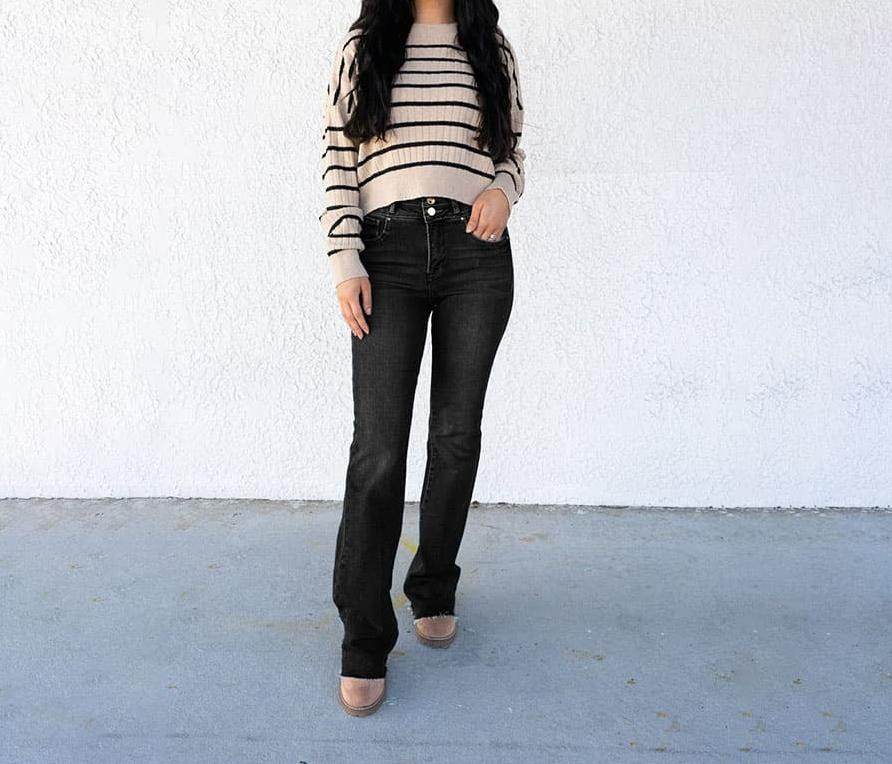Women's High Waist Straight Double Button Jeans - Medium Blue, Black, Dark Blue - Buy Center US