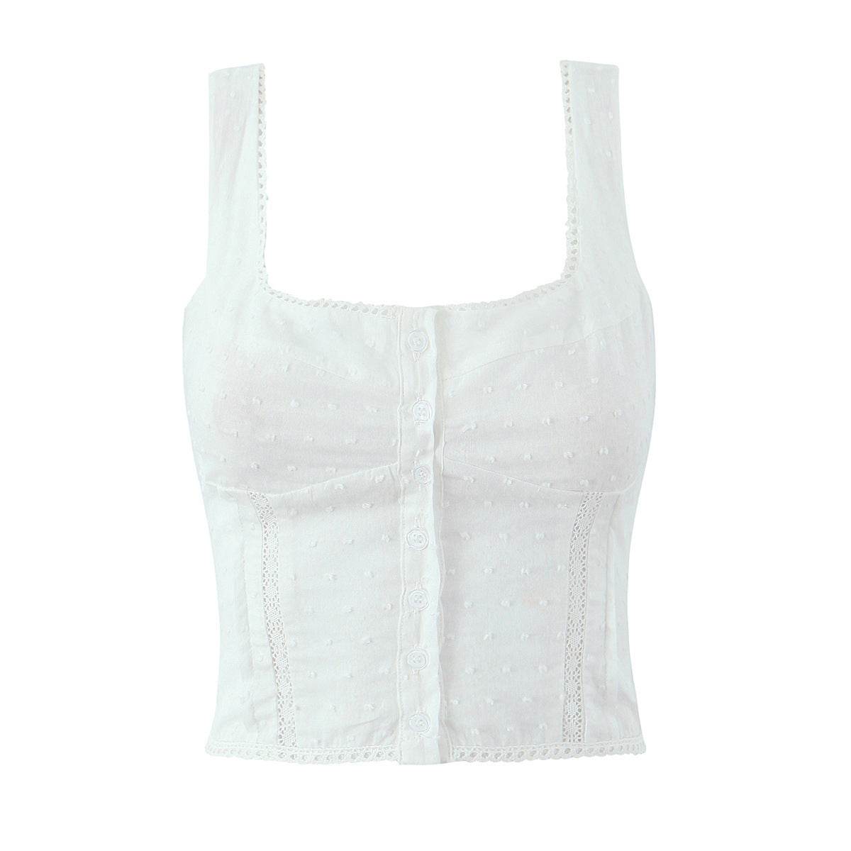 Flower Embroidered Button Cardigan Camisole - Cotton Short Vest for Women - Buy Center US