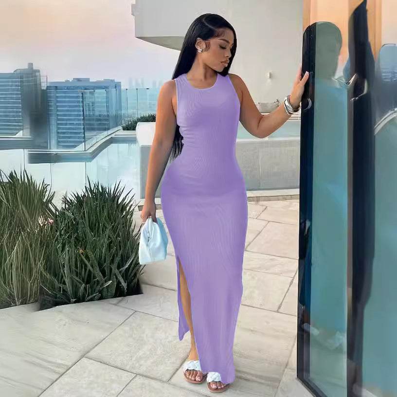 High Waist Sleeveless Round-Neck Dress - Perfect for Stylish Commutes - Buy Center US