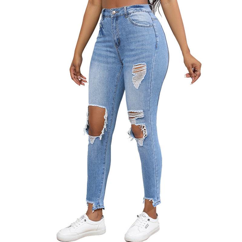 High Waist Retro Denim Skinny Pants for Women - Water Washed & Stretch - Buy Center US