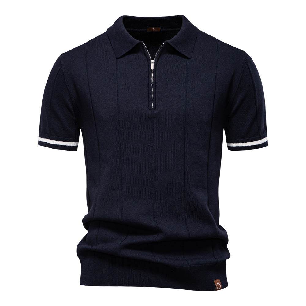 Men's Business Casual Woolen Polo Shirt – Stylish Zipper Detail, Multiple Colors - Buy Center US