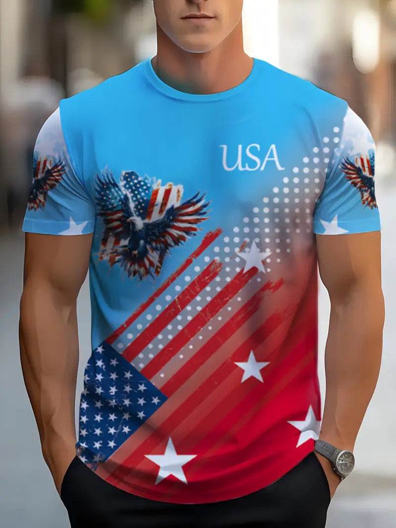 Men's Summer Color Contrast Round Neck T-Shirt - Short Sleeve Polyester - Buy Center US
