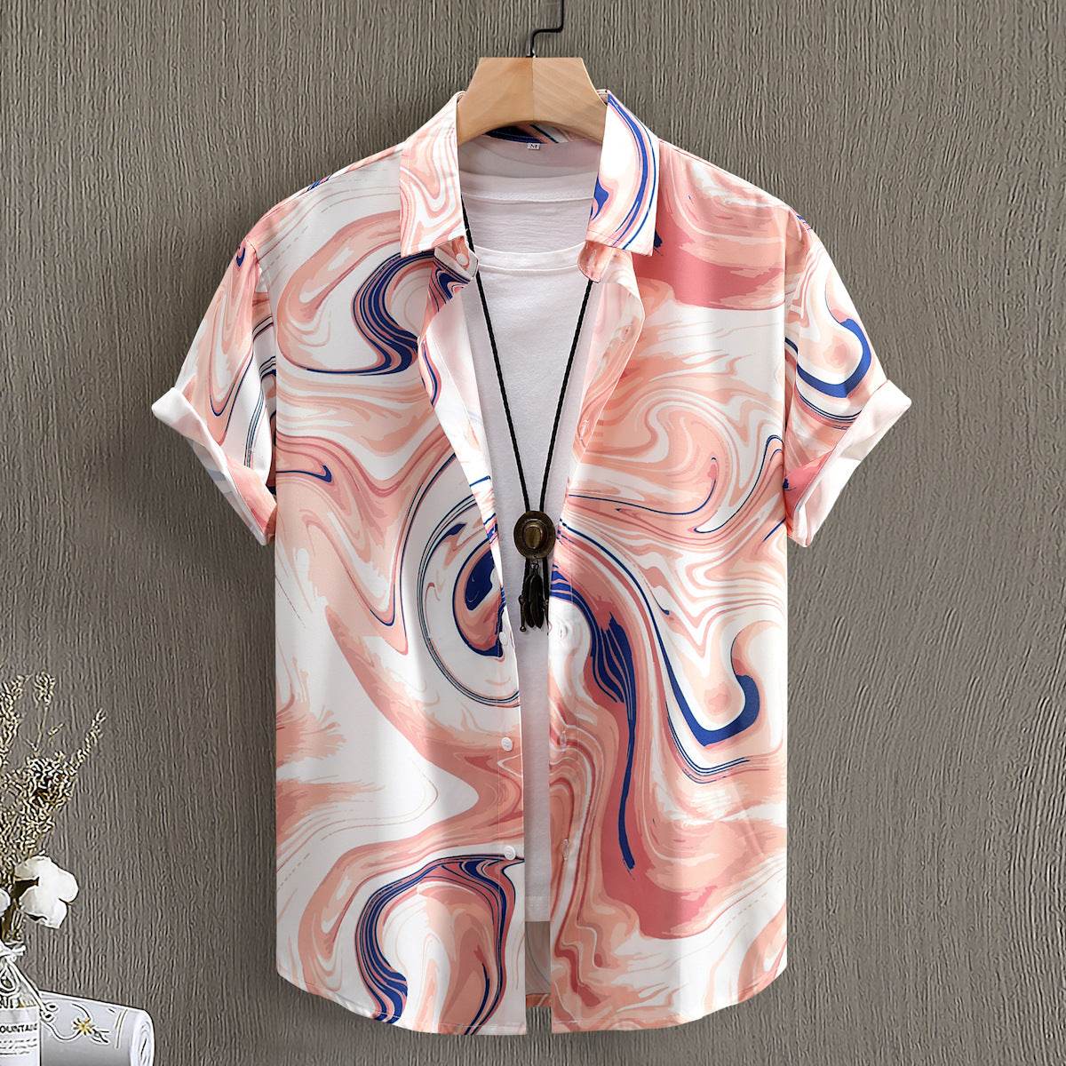Buycenter Men's Short Sleeve Shirt - Fashionable Floral Digital Prints - Buy Center US