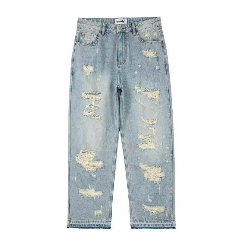 Retro Wide Leg Jeans - Water Washed Straight-Leg Style for Casual Wear - Buy Center US