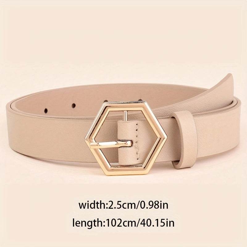 Stylish Women's Gold Buckle PU Belt - Hexangular Star Design, Versatile Fit - Buy Center US