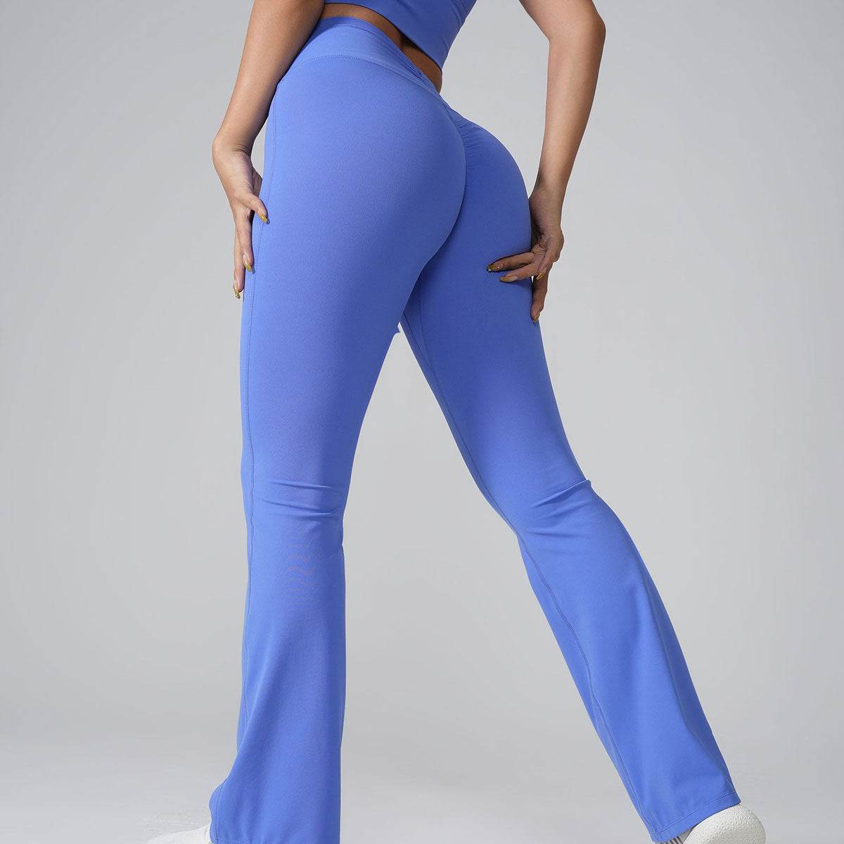 Women's High Waist Peach Bell-Bottom Pants - Lycra Yoga Trousers - Buy Center US