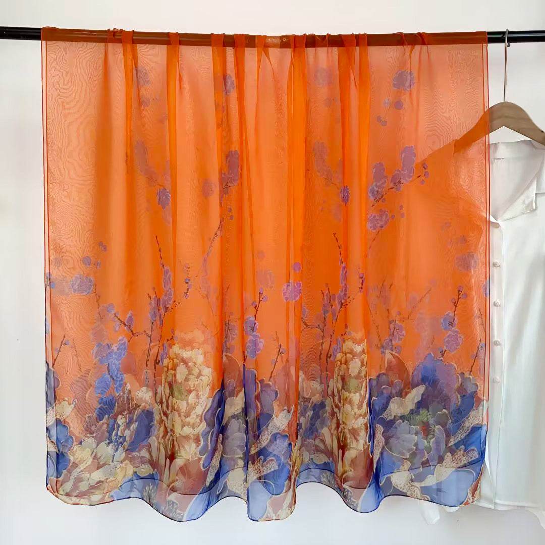 Peony Silk Scarf for Women - Long, Lightweight Sun Protection Accessory - Buy Center US