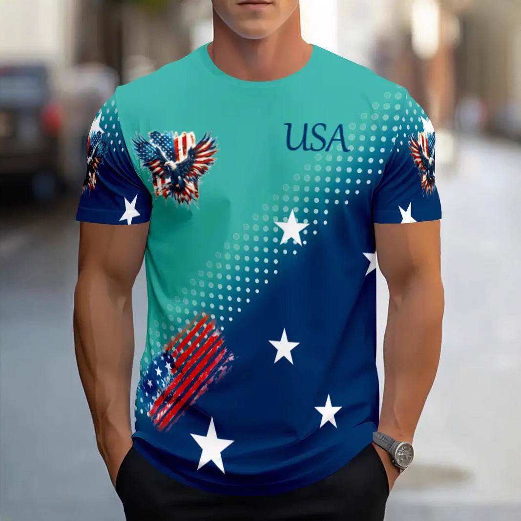 Men's Summer Color Contrast Round Neck T-Shirt - Short Sleeve Polyester - Buy Center US