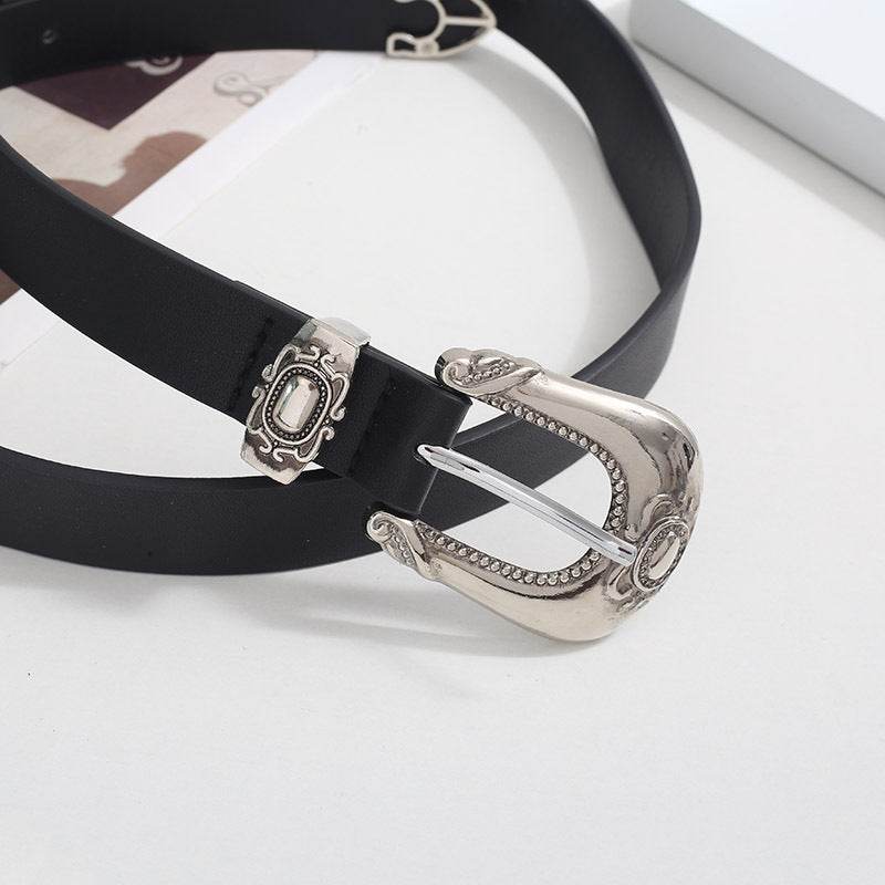 Niche Design Women’s Carved Belt - Retro Style PU Leather, Black - Buy Center US